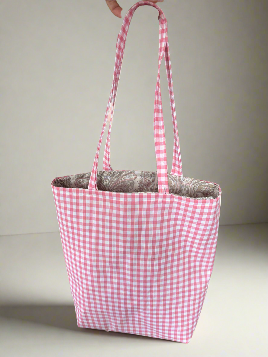 Pink Gingham Tote Bag