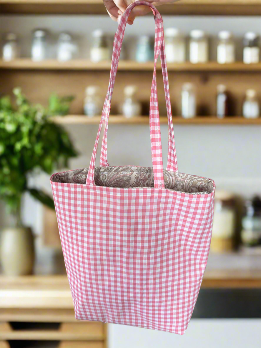 Pink Gingham Tote Bag