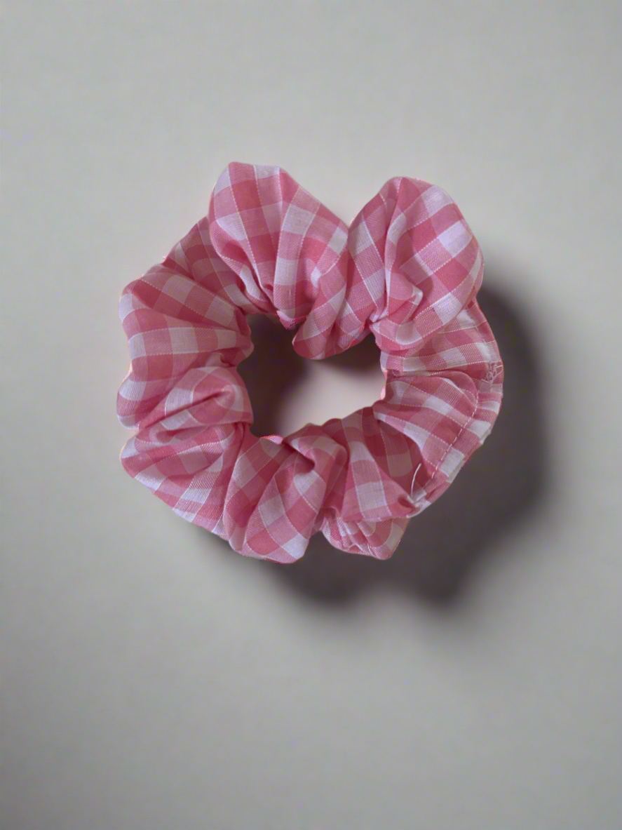 π Pink and White Gingham Scrunchie β Handmade Hair Accessory