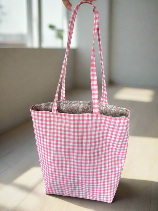 Pink Gingham Tote Bag